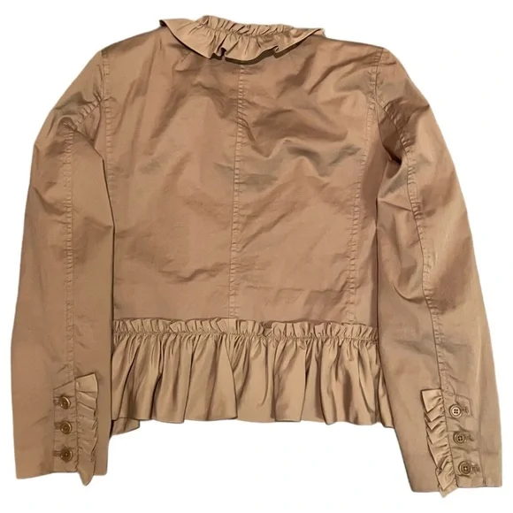 J Crew Tan Frill Peplum Crop Jacket with seersucker lining accents Size 6 - Picture 11 of 12